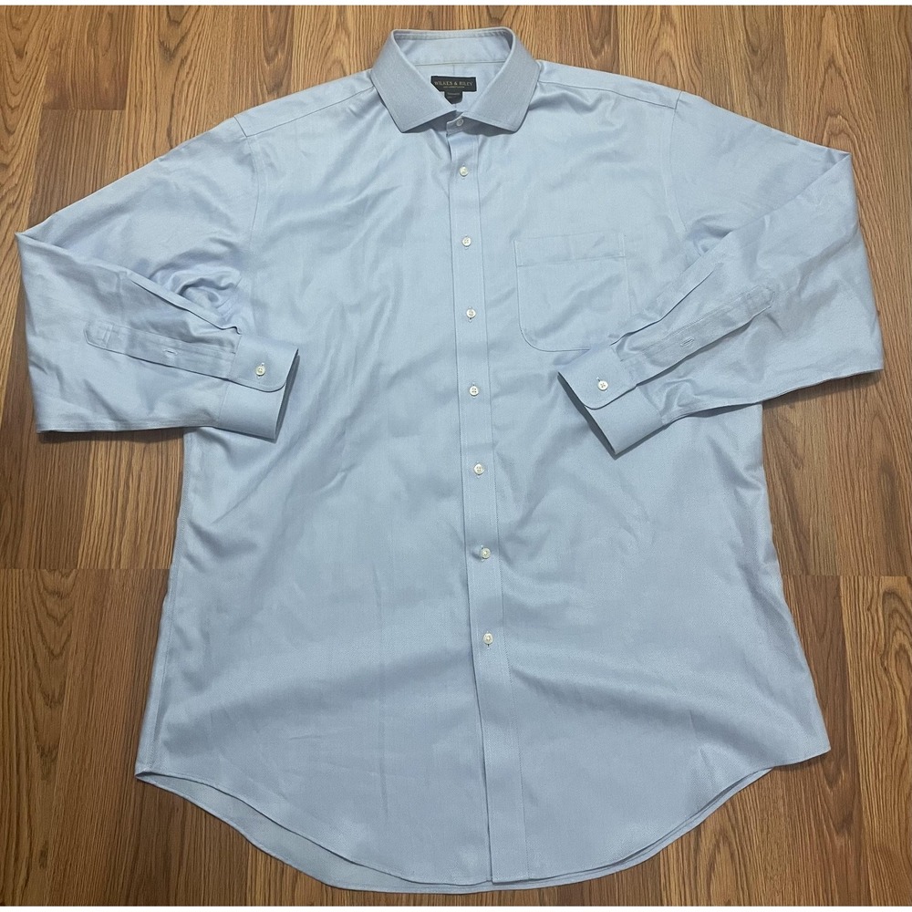 Wilkes & Riley Dress Shirt Mens 17.5 35 Supima Herringbone Tailored Fit